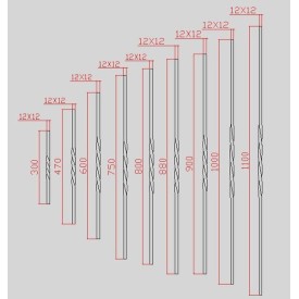 Barreau acier carré 12x12 mm – 1 torsade centrale – hauteur 350 à 1100 mm
