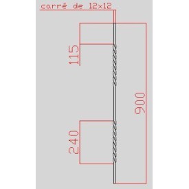 Barreau carré 12x12 mm – 2 torsades – acier forgé – hauteur 900 mm