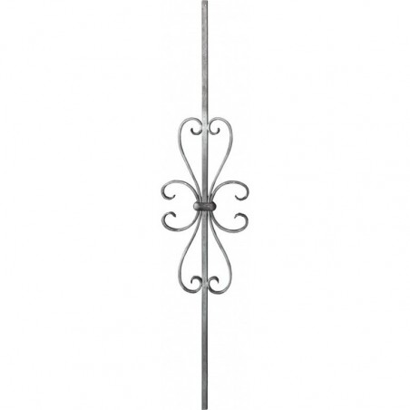 Barreau décoré en fer avec volutes forgées et collier – Carré 12/14 mm, largeur 225 mm