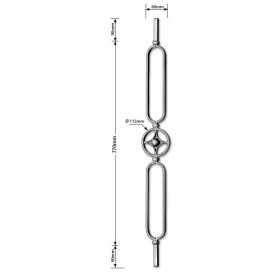 Barreau décoratif en fer carré 14 mm avec boule centrale – 950 ou 1000 mm, style moderne