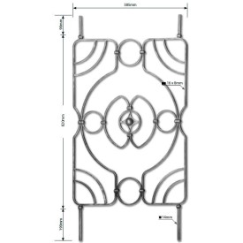 PANNEAU BALUSTRE EN FER FORGÉ AVEC ROSACE CENTRALE – MODÈLE MODERNE 1000 X 585 MM