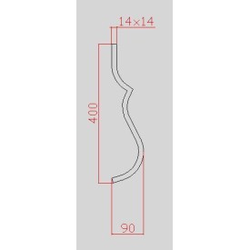 Barreau galbé en acier 14x14 mm – fer forgé – hauteur 400 à 1300 mm