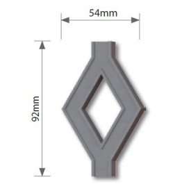 Losange décoratif en fer forgé – acier moulé – 92 x 54 mm – embase 16x16 mm