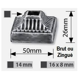 Cache scellement carré en fonte – brut ou zingué – pour profils 14 à 35 mm