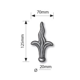 Fer de lance fleur de lys en acier forgé ou moulé – pour barreau rond Ø20 à Ø30 mm
