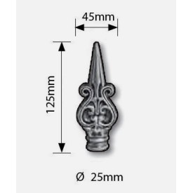 Fer de lance en acier forgé – motif fleur de lys, pour barreau rond Ø25 à Ø40