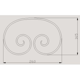 Volute en C acier forgé à chaud 260x165 mm – finition queue de carpe double face