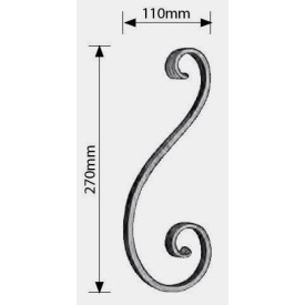 Volute en S symétrique acier forgé 270x110 mm – finition queue de carpe double face