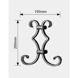 Volute forme spéciale préassemblée en acier forgé – 200x195 mm – queue de carpe gravée