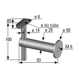 Support déporté réglable inox 316 – Fixation main courante Ø42.4 mm