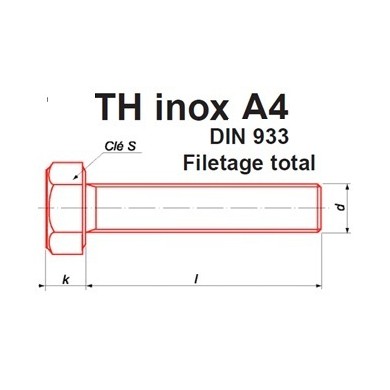 Vis métaux tête hexagonale - Filetage total - DIN 933 - Inox A4 -  LES-INOXYDABLES