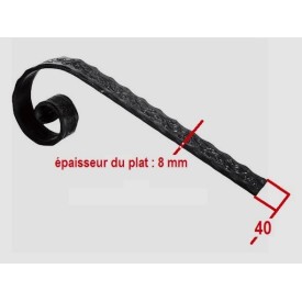 Crosse acier imprimée motif fleur 40x8 mm, idéale pour main courante et ferronnerie.