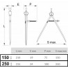 Compas à pointes sèches en acier trempé, branches plates classiques, réglage rapide, 150 ou 250 mm.