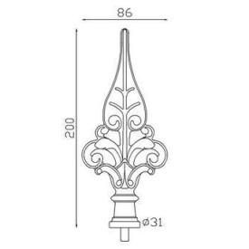 Fer de lance dentelé en fonte grise – insert acier soudable Ø31 mm