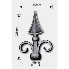 Fer de lance en acier moulé – Ø48 mm, hauteur 225 mm, pour barreau rond