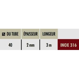 Tube inox carré 40x40 mm – Brossé grain 320 – Inox 316 qualité marine