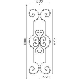 Barreau forgé en acier 1000x290 mm avec volutes décoratives