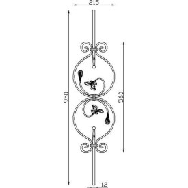 Barreau à feuilles en acier décoratif 950x225 mm – carré 12 mm