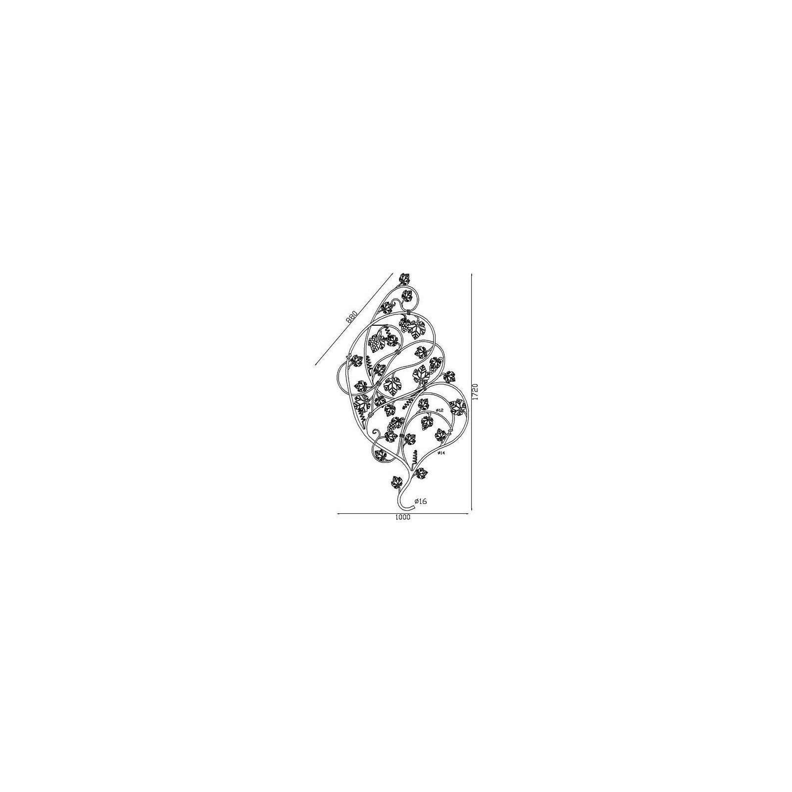Décor vigne fer forgé 500x285 mm – feuille – rond 14 mm