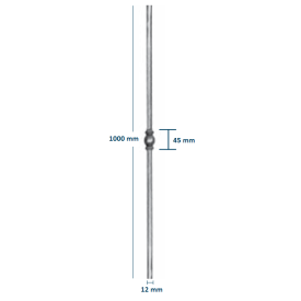 Barreau droit à facettes en acier de Ø12 mm - motif forgé à chaud