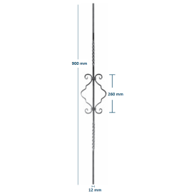 Barreau décoratif acier 2 torsades – 950x170 mm, section 12x6 mm