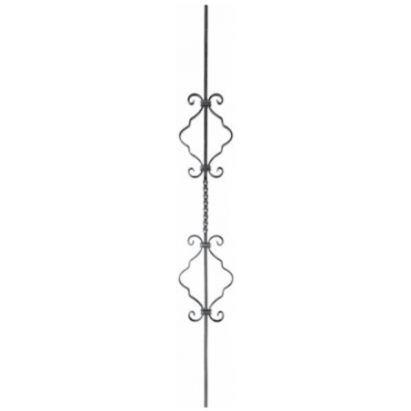 Barreau décoratif acier torsadé 4 volutes – Carré 12 mm, 950x170 mm