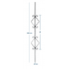 BARREAU 1 TORSION 4 VOLUTES EN ACIER FORGÉ – CARRÉ 12 MM – 950x170 MM