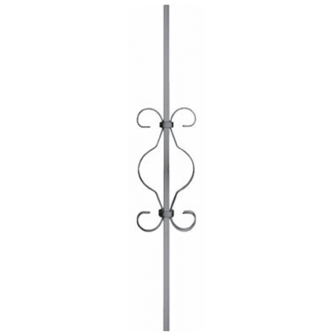 Barreau acier décoratif 2 volutes – Carré 12 mm, longueur 900 mm