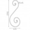 Volute en S à noyaux – 290 X 115mm – Fer plat 16 X 6mm
