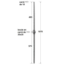 Barreau en fer forgé avec motif boule carrée – 950 ou 1070 mm – fabrication sans soudure