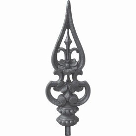 Fer de lance en fonte, 270x100 mm, avec insert acier soudable, idéal pour portails et grilles.