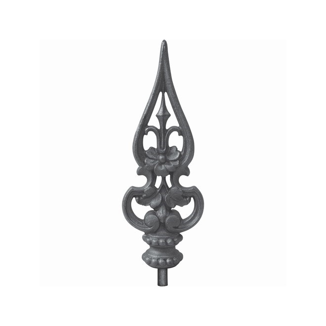 Fer de lance en fonte, 270x100 mm, avec insert acier soudable, idéal pour portails et grilles.