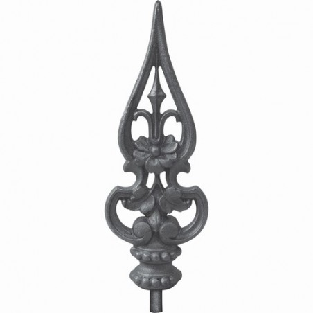 Fer de lance en fonte, 270x100 mm, avec insert acier soudable, idéal pour portails et grilles.