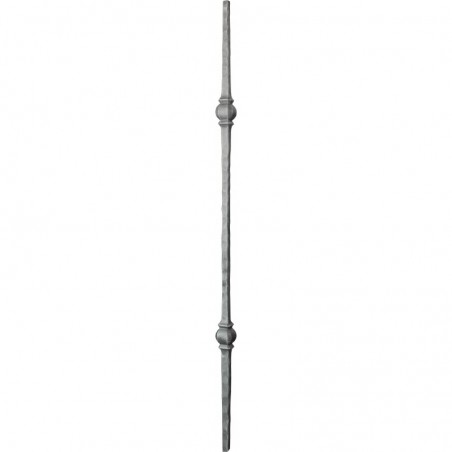Barreau en acier forgé, 2 boules carrées 35x35 mm, carré 10 à 13 mm, H950 ou H1070 mm, finition grenaillée.
