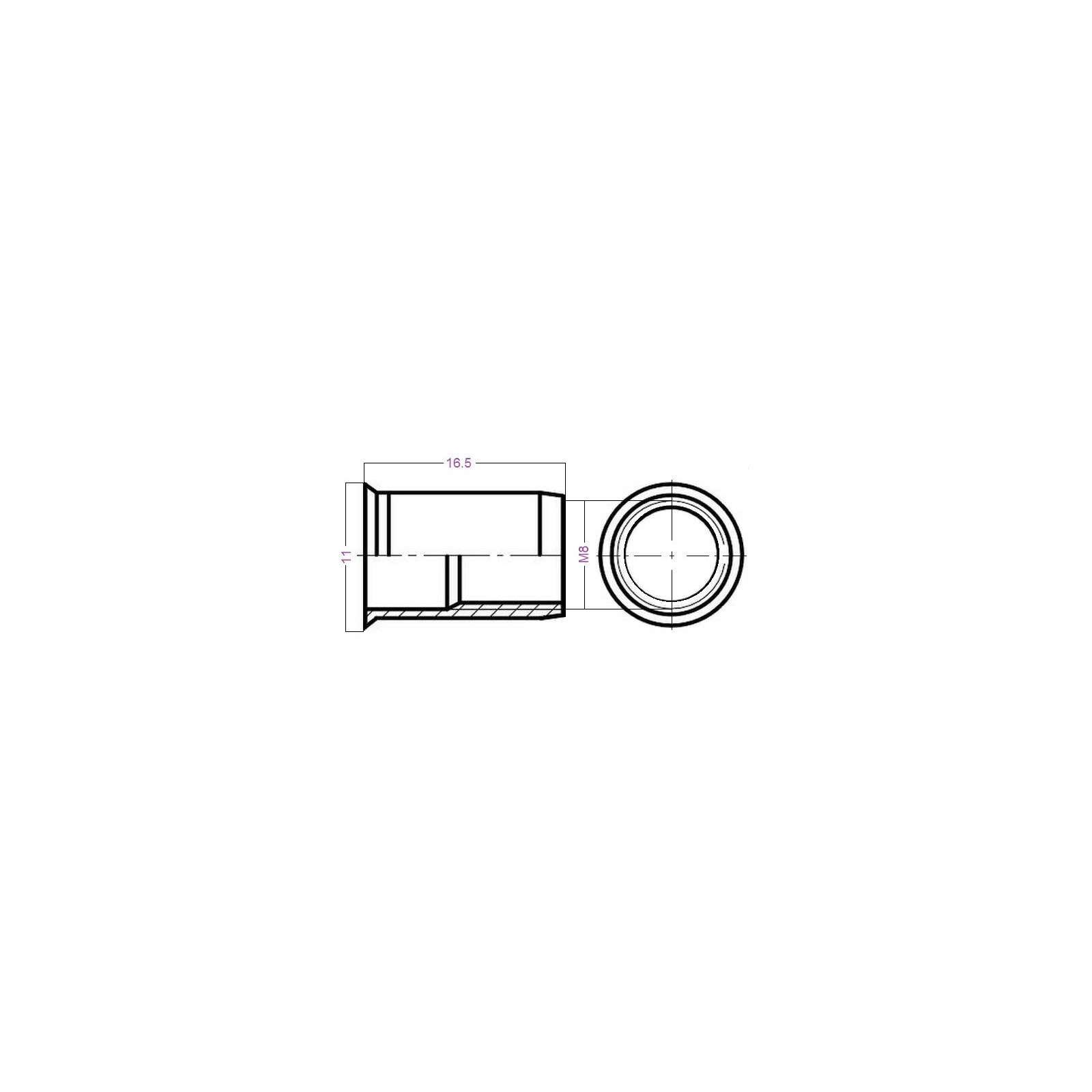 Insert à Tête Plate M5 En Aluminium - Serrage 2,5 à 4 - Lot De 10 Pièces Neuves RIFIX