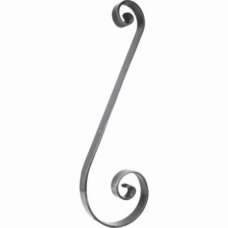 Volute asymétrique en fer forgé – 780 x 125 x 250 mm, plat 40 x 8 mm
