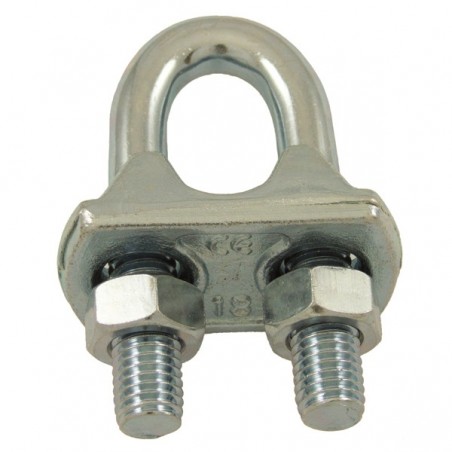 Serre-câble étrier CE, acier zingué blanc, pour câbles Ø2-3 à Ø29-32 mm, haute résistance.