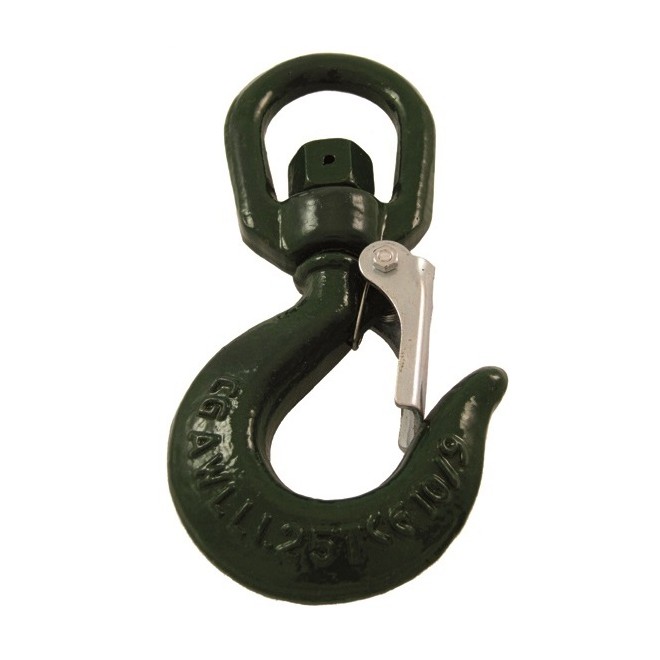 Crochet à linguet avec émerillon – acier peint vert – CMU 1,25 à 11,5 T