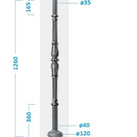 Poteau départ rampe escalier en fonte grise – avec cache scellement – H1260 mm