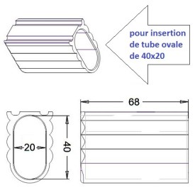 Support d’insertion tube ovale 40x20 mm – PEBD noir – Fixation verticale