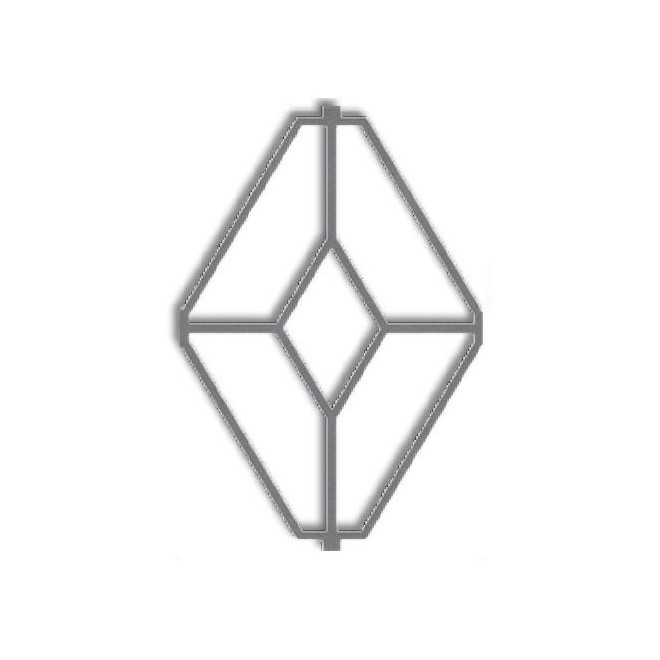 Losange décoratif central en acier brut – plat 14x7 mm – raccord 14x14 mm – H340 x L232 mm