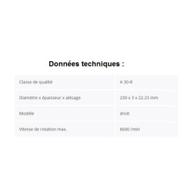 Disque à tronçonner Flexiamant 230 x 3 x 22,23 mm pour acier – qualité A 30-R