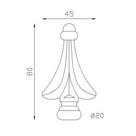 Fer de lance en acier forgé – voile tombante avec boule, pour barreaux Ø20 à Ø35 mm
