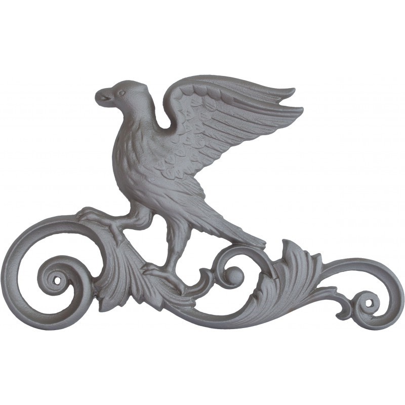 Aigle décoratif en fonte grise, style Empire, simple face, 330x210 mm.