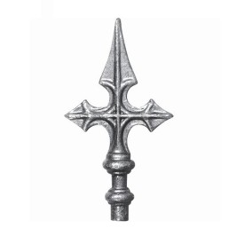 Fer de lance acier forgé – forme croix, embase Ø16 mm pour barreaux ronds
