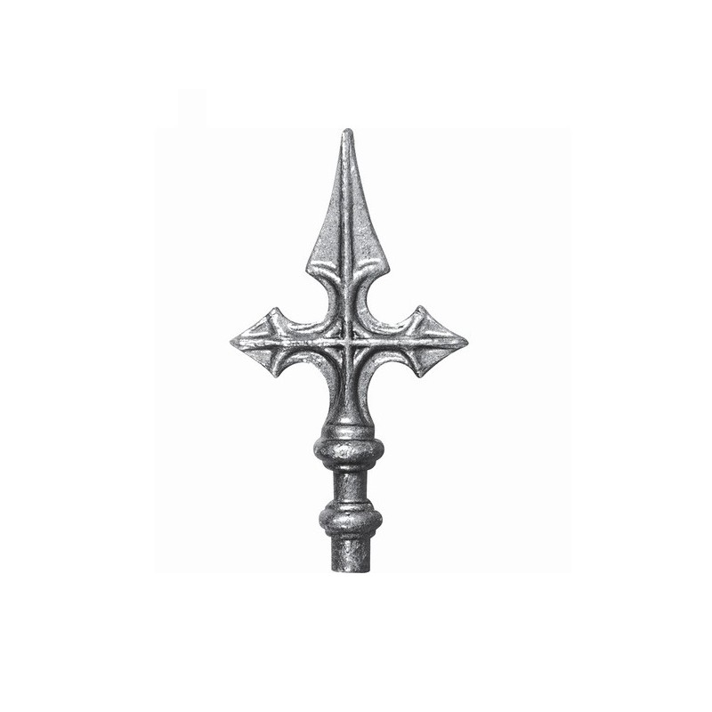Fer de lance acier forgé – forme croix, embase Ø16 mm pour barreaux ronds