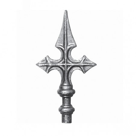 Fer de lance acier forgé – forme croix, embase Ø16 mm pour barreaux ronds