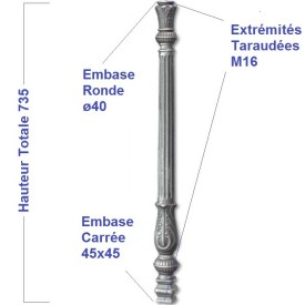 Départ de rampe fonte grise et acier – travail manuel – fixation soudure ou M16