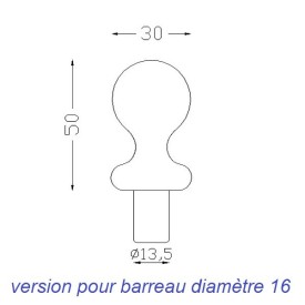 POINTE FER DE LANCE ALU BOULE RONDE Ø30 ALUMINIUM U0185