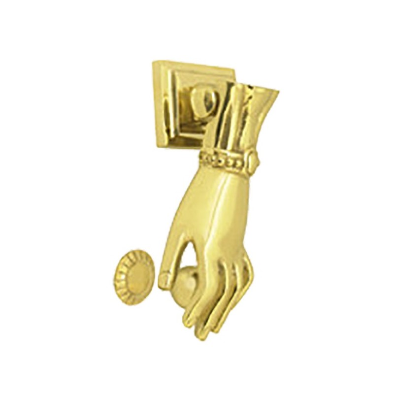 Heurtoir en laiton massif, poli et verni, hauteur 130 mm, fixation par tige filetée.